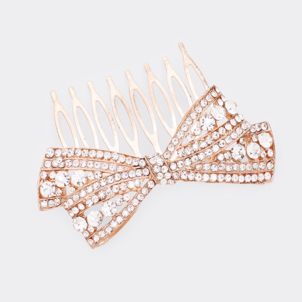 Round Rhinestone Rose Gold Crystal Bow Hair Comb